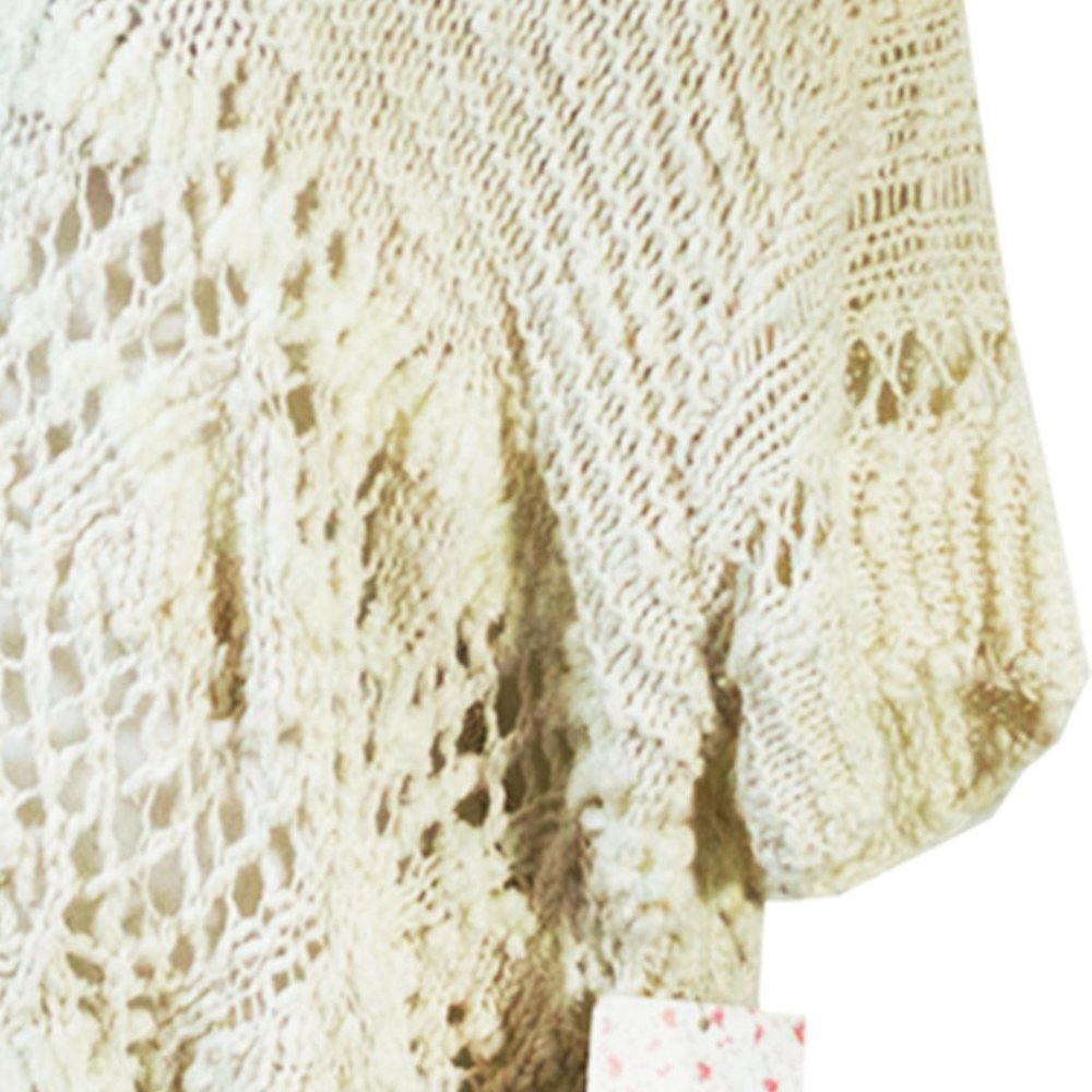 Free People Boho Ivory Open Crochet Top Sweater L - Picture 7 of 12